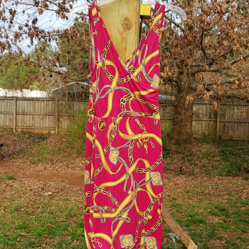 Hot pink and yellow summer dress